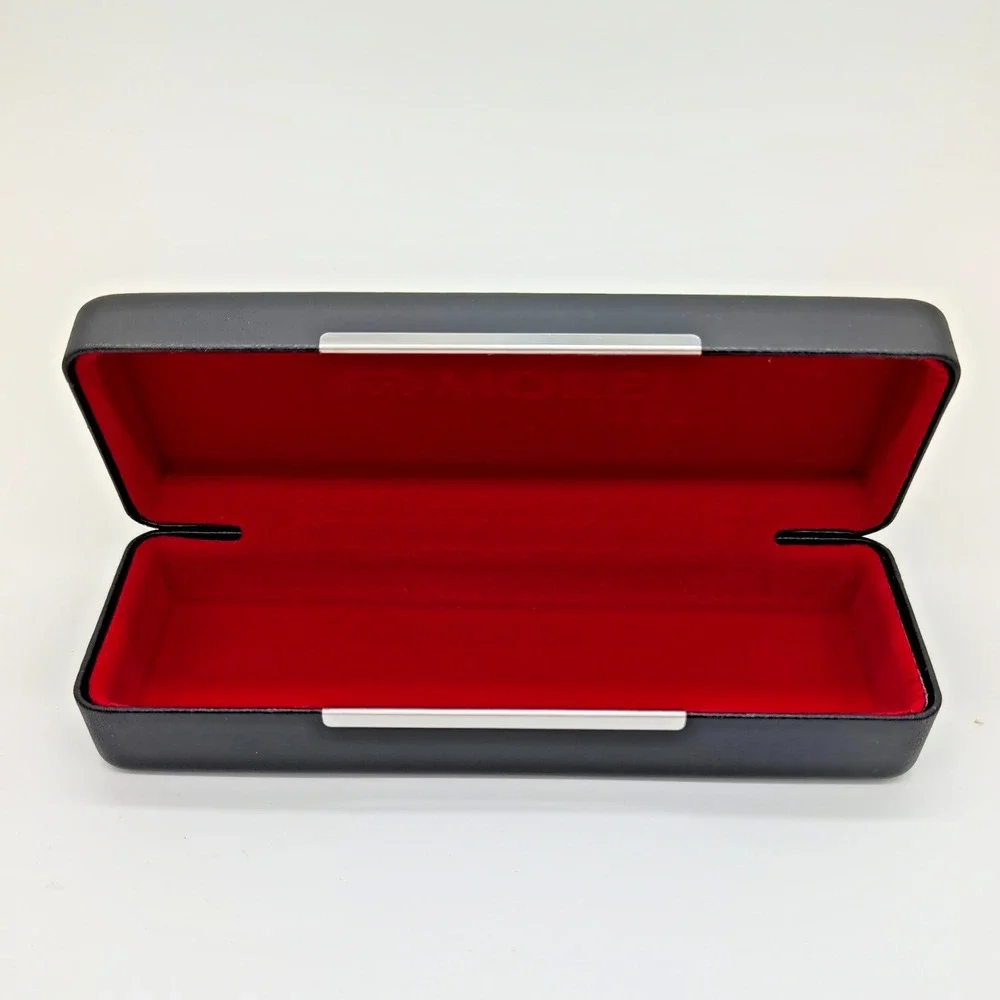 NEW Morel 1880 Black Leather Red Velvet Hard Clamshell Eyeglasses Case ONLY